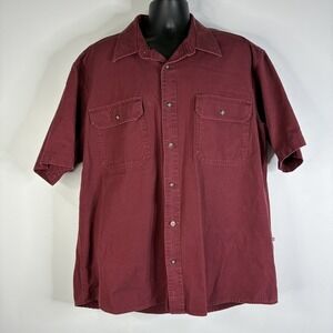 Cabelas Shirt Men's XL Reg Button‎ Up Burgundy Red Short Sleeve  Brush Popper